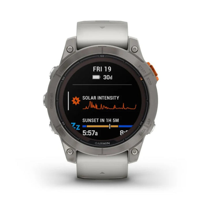 Garmin fenix 7 Pro Sapphire Solar Built-in Flashlight Solar Charging Capability Fog Gray/Ember Orange Multisport GPS Smartwatch - 010-02777-20