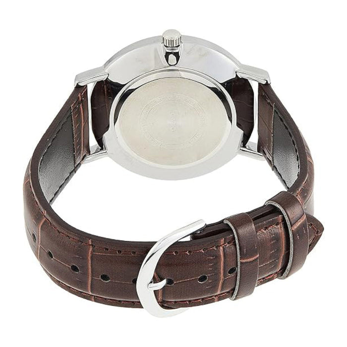 Casio Men's Blue Dial Brown Leather Band Analog Japanese Quartz Watch - MTP-VT01L-2BUDF