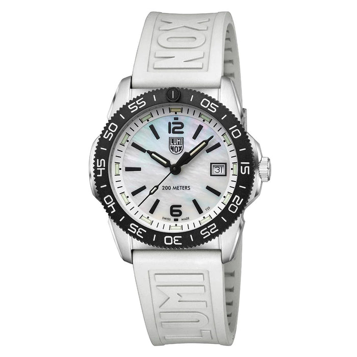 Luminox Men's Mother of pearl Dial White Rubber Band Sea Pacific Diver Ripple Dive Swiss Quartz Watch - XS.3128M