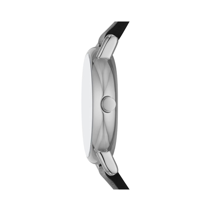 Skagen Signatur Lille Women's White Dial Black Leather Band Analog Quartz Two-Hand Silver Watch - SKW3120