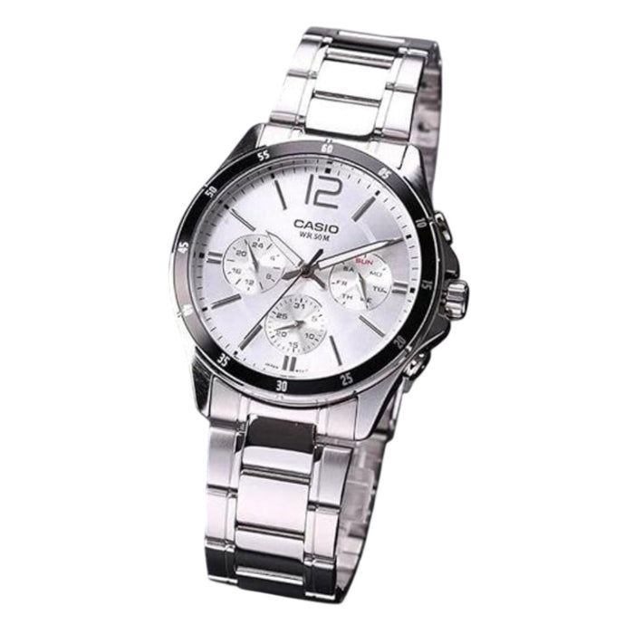 Casio Men's Silver Dial Silver Stainless Steel Band Analog Japanese Quartz Watch - MTP-1374D-7AVDF