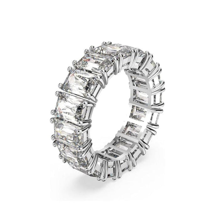 Swarovski Women's Rectangular Cut Clear Rhodium Finished Size 9 Matrix Vittore Ring - 5572695