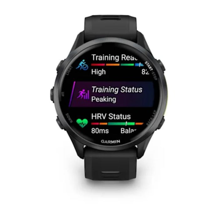 Garmin® Forerunner® 970 Unisex Carbon Gray DLC Titanium With Black Case And Black/Translucent Whitestone Band AMOLED Display Built-in LED Flashlight Premium GPS Running And Triathlon Smartwatch - 010-02969-00