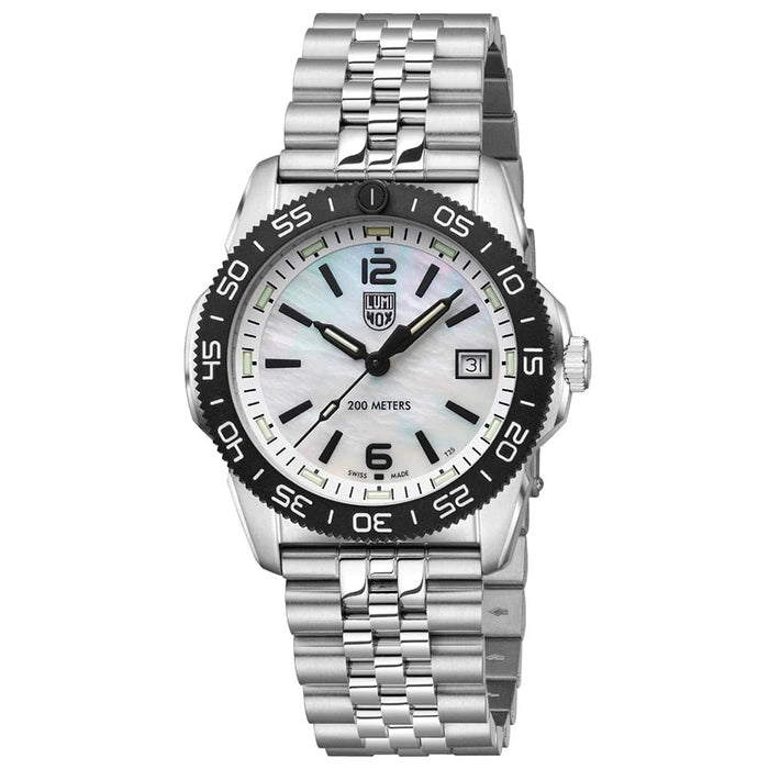 Luminox Men's Mother of Pearl Dial Silver Stainless Steel Band Sea Pacific Diver Ripple Dive Swiss Quartz Watch - XS.3126M