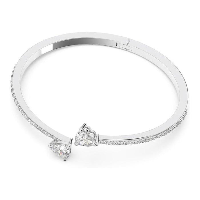 Swarovski Women's Heart-Shaped Clear Crystals on a Rhodium Finish Cuff Small Size Mesmera Bangle Bracelet - 5535354