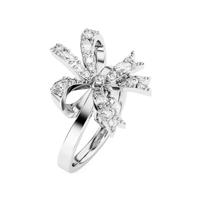 Swarovski Part of the Volta Collection Women's Clear Crystals on a Rhodium Finished Setting Size 8 Bow-Inspired Cocktail Ring - 5647722