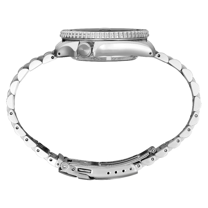 Seiko Men's Black Dial Silver Stainless Steel Band Mechanical Watch - SSK019