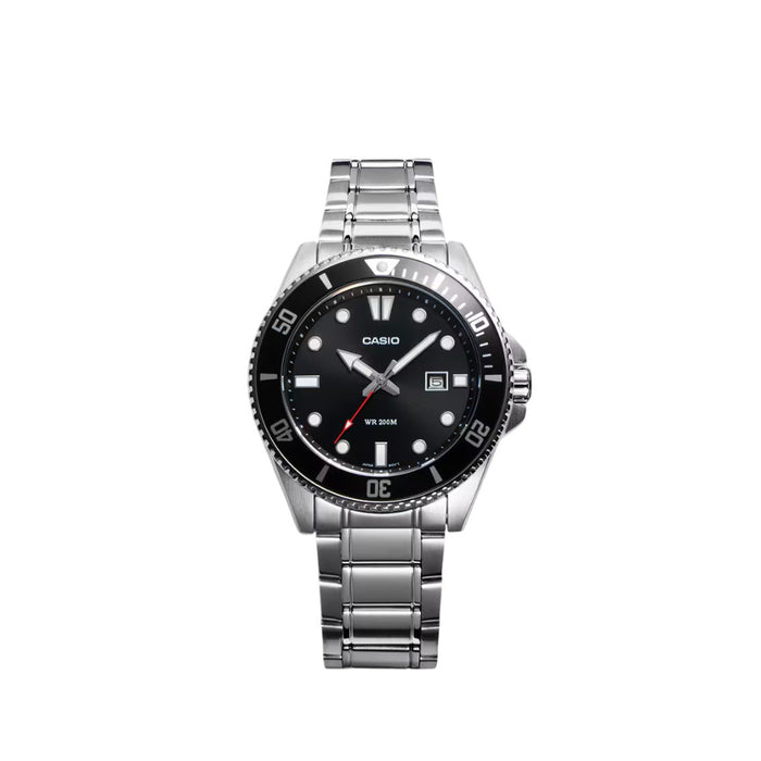 Casio Men's Black Dial Silver Stainless Steel Band Analog Quartz Watch - MDV-107D-1A1VDF