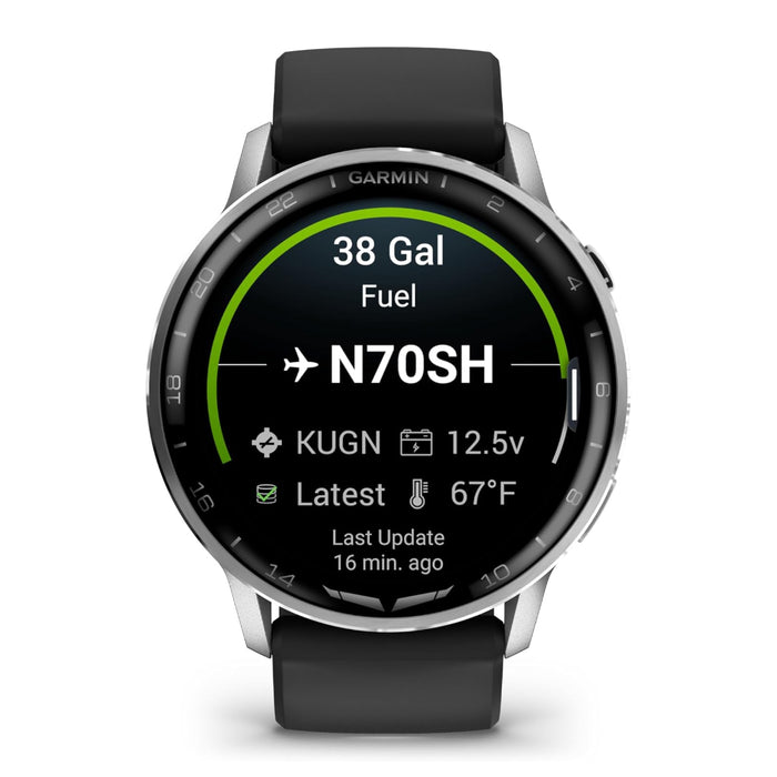 Garmin D2™ Air X15 Unisex Silver With Black Silicone Band LED Flashlight Health And Fitness Features Aviation Weather Built-in Microphone/Speaker Versatile Aviator Smartwatch With GPS - 010-03014-50