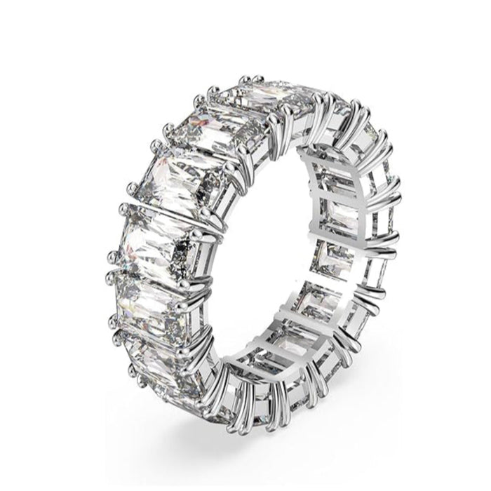 Swarovski Women's Rectangular Cut Clear Rhodium Finished Size 8 Matrix Vittore Ring - 5572686