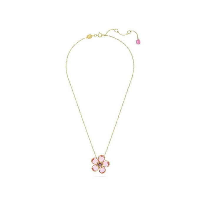 Swarovski Part of the Idyllia Collection Women's Pink Flower Motif on a Gold-Tone Finished Chain Idyllia Pendant Necklace - 5657875