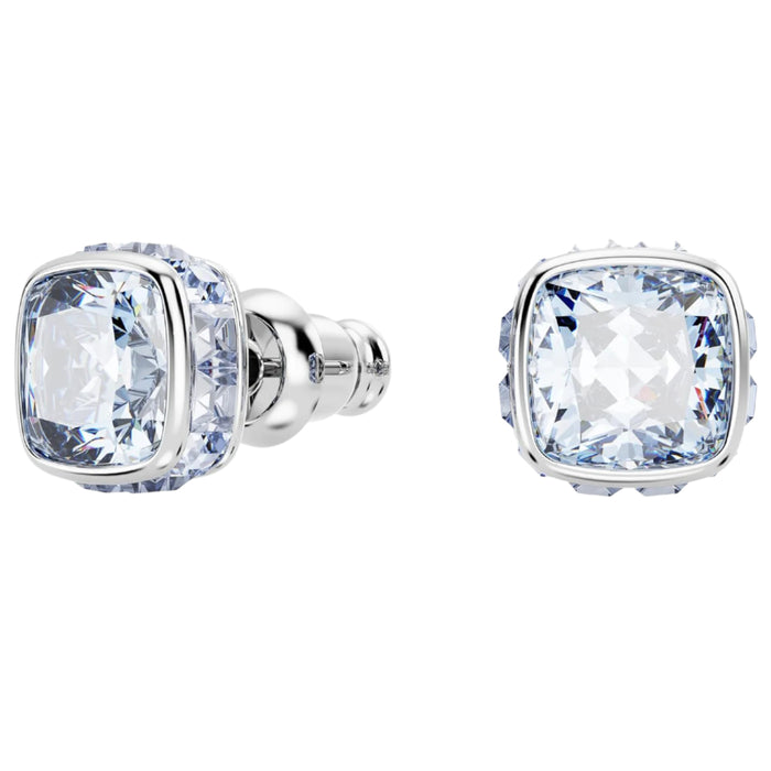 Swarovski Women's Blue Square-Cut Stone and Crystals in a Rhodium-Finished Setting March Birthstone Stud Earrings - 5660800