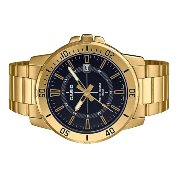 Casio Men's Black Dial Gold Stainless Steel Band Analog Quartz Watch - MTP-VD01G-1CVUDF