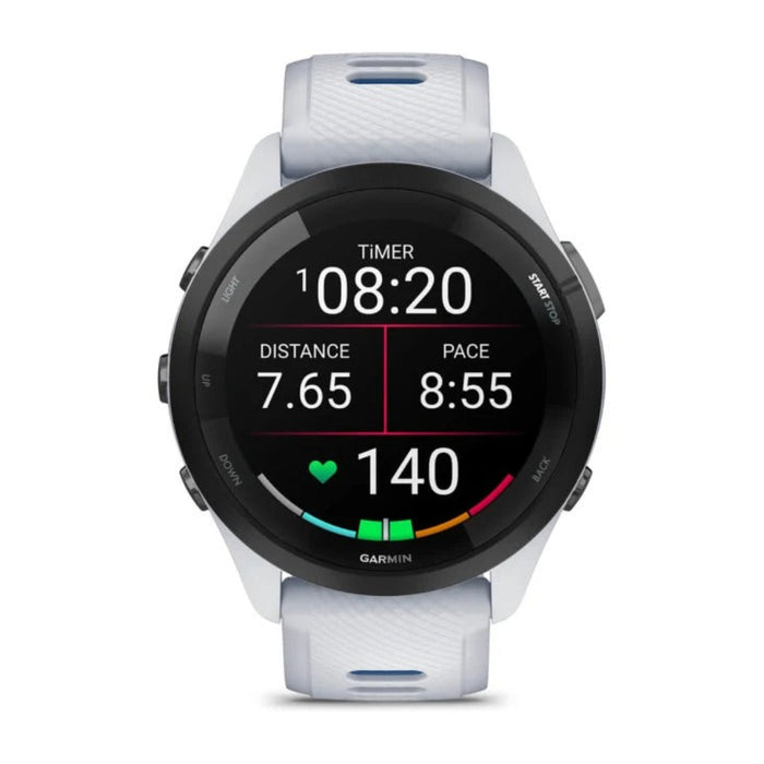 Garmin Forerunner 265 Whitestone Tidal Blue Silicone Band AMOLED Display Training Metrics and Recovery Insights Running Smartwatch - 010-02810-01