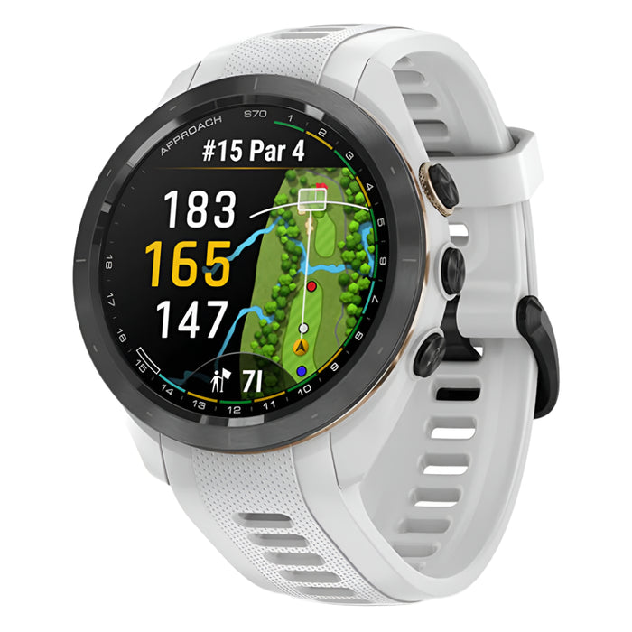 Garmin Approach S70 Black Ceramic Bezel with White Silicone Band 42mm Premium GPS Golf Watch - 010-02746-00