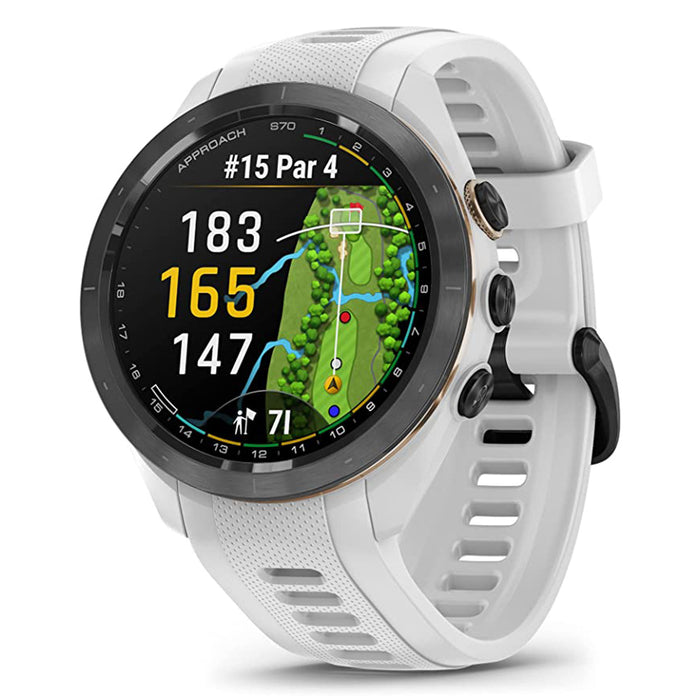 Garmin Approach S70 Black Ceramic Bezel with White Silicone Band 42mm Premium GPS Golf Watch - 010-02746-00