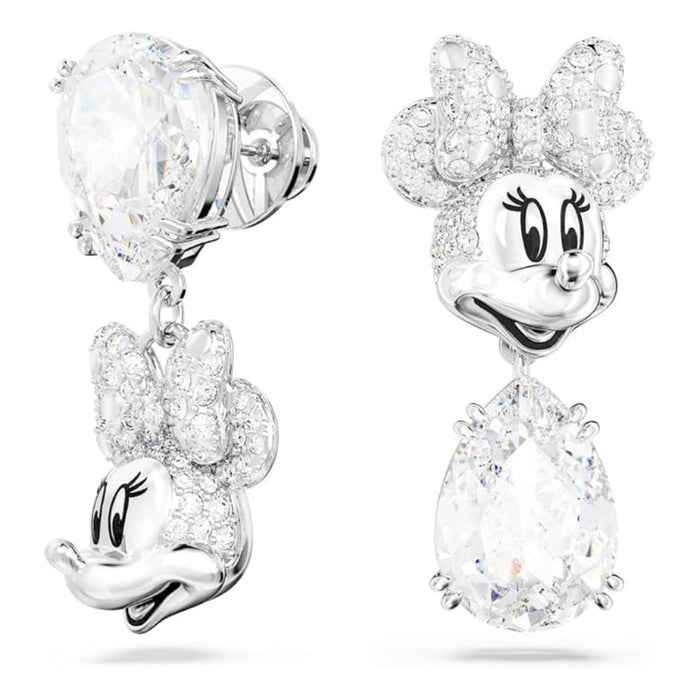 Swarovski Women's Asymmetrical Design White Rhodium Finished Disney Minnie Mouse Drop Earrings - 5668779