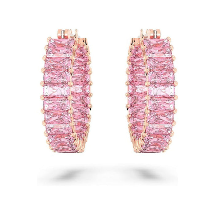 Swarovski Part of the Matrix Collection Women's Pink Baguette-Cut Crystals on Rose Gold-Tone Finished Settings Matrix Hoop Earrings - 5657726