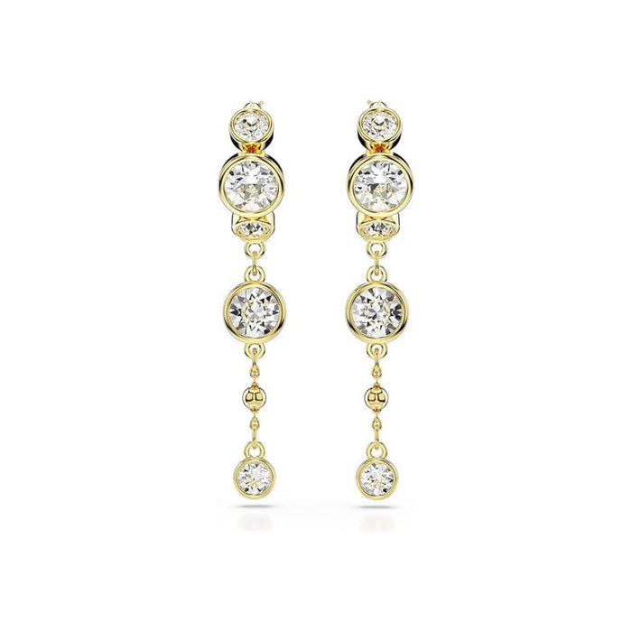 Swarovski Women's Mini Hoop Design With Clear Round-Cut Crystals In Gold-Tone Finished Puffy Bezel Settings Imber Drop Earrings - 5680097