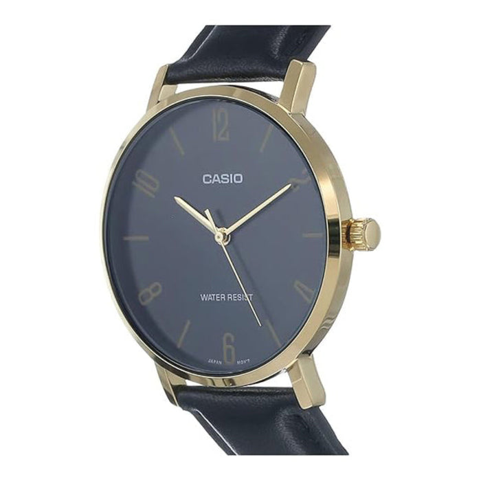 Casio Men's Black Dial Black Leather Band Analog Japanese Quartz Watch - MTP-VT01GL-1B2UDF