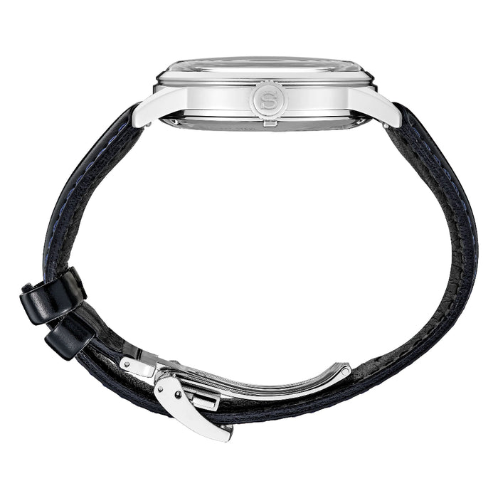 Seiko Men's Silver Dial Dark Blue Leather Band Analog Automatic GMT Watch - SSK049