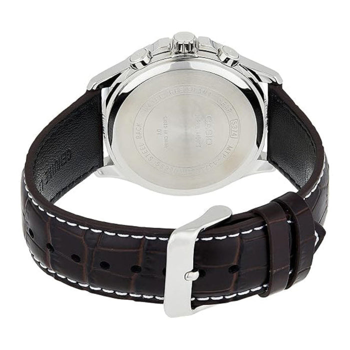 Casio Men's White Dial Brown Leather Band Analog Quartz Watch - MTP-1374L-7AVDF