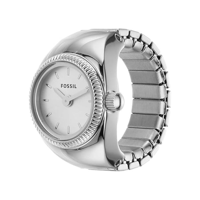 Fossil Women's White Dial Silver Stainless Steel Band Analog Quartz Two-Hand Watch Ring - ES5245