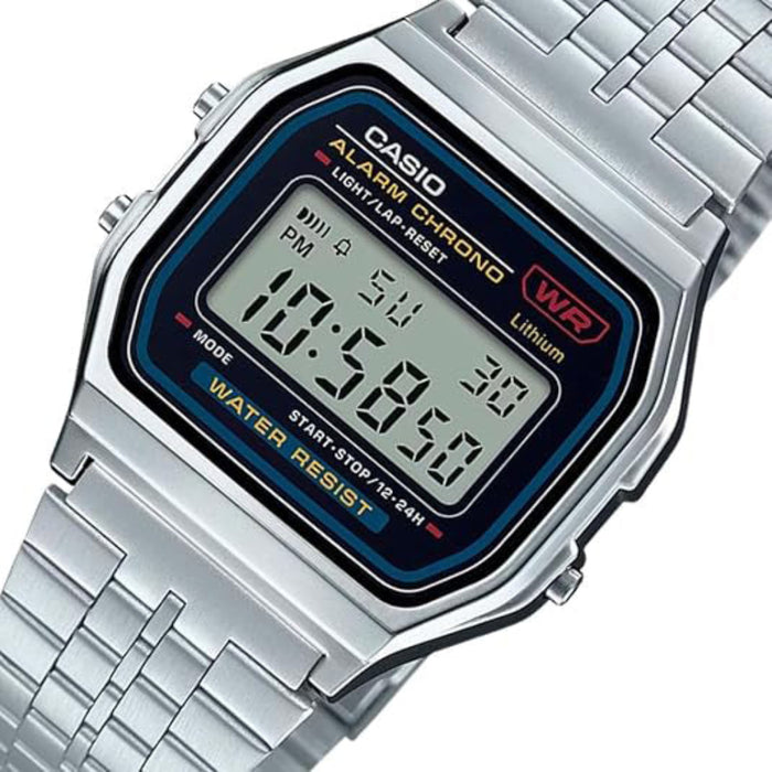 Casio Men's Black Dial Silver Stainless Steel Band Digital Quartz Watch - A159WA-N1DF