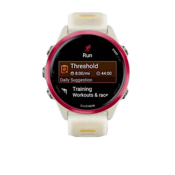 Garmin® Forerunner® 570 42 MM Unisex Raspberry Aluminum With Translucent Bone/Mango Band AMOLED Display Training And Recovery Features Advanced GPS Running And Triathlon Smartwatch - 010-02970-02