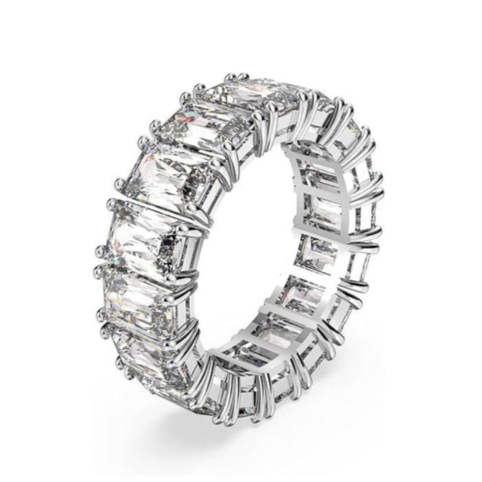 Swarovski Women's Rectangular Cut Clear Rhodium Finished Size 5 Matrix Vittore Ring - 5572699