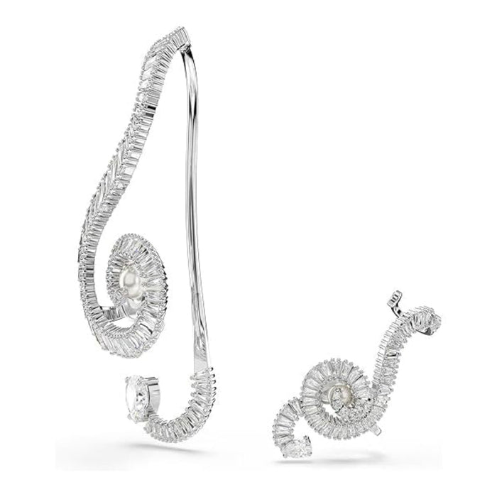 Swarovski Women's Clear Crystal & Pearls Rhodium Finish Clip Earrings - 5720866