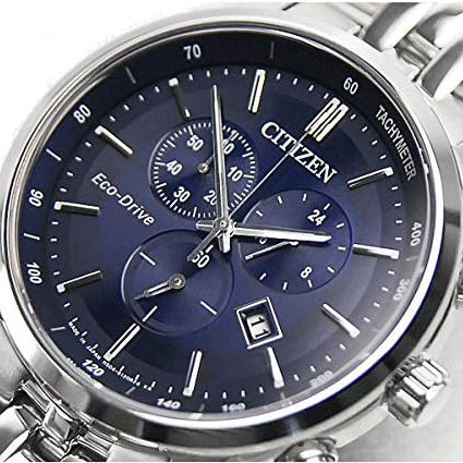 Citizen Men Blue Dark Dial Silver Stainless Steel Band Analog Eco-Drive Watch - AT2140-55L
