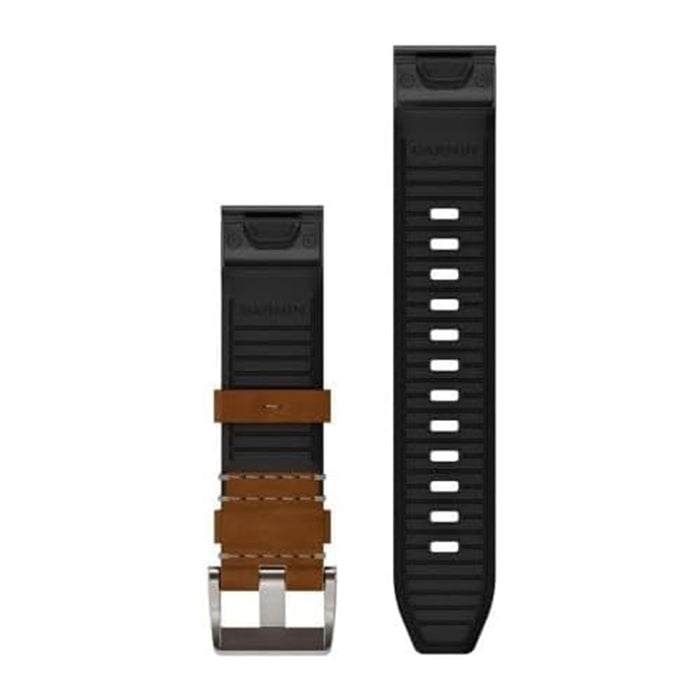 Garmin Unisex Brown/Black Leather 22 MM QuickFit FKM Hybrid Watch Band - 010-13225-08