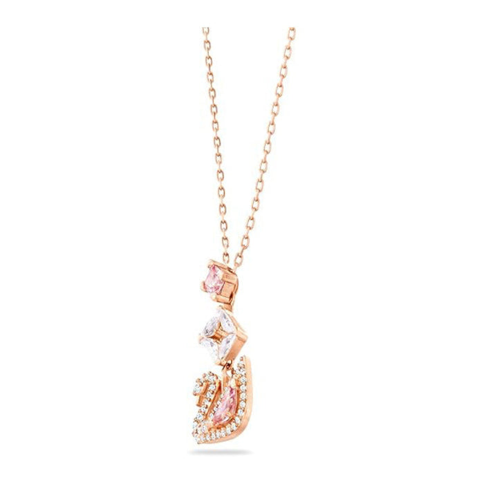 Swarovski Women's Pink/Clear Crystal Rose Gold Tone Finish Swan Pendant Necklace - 5473024