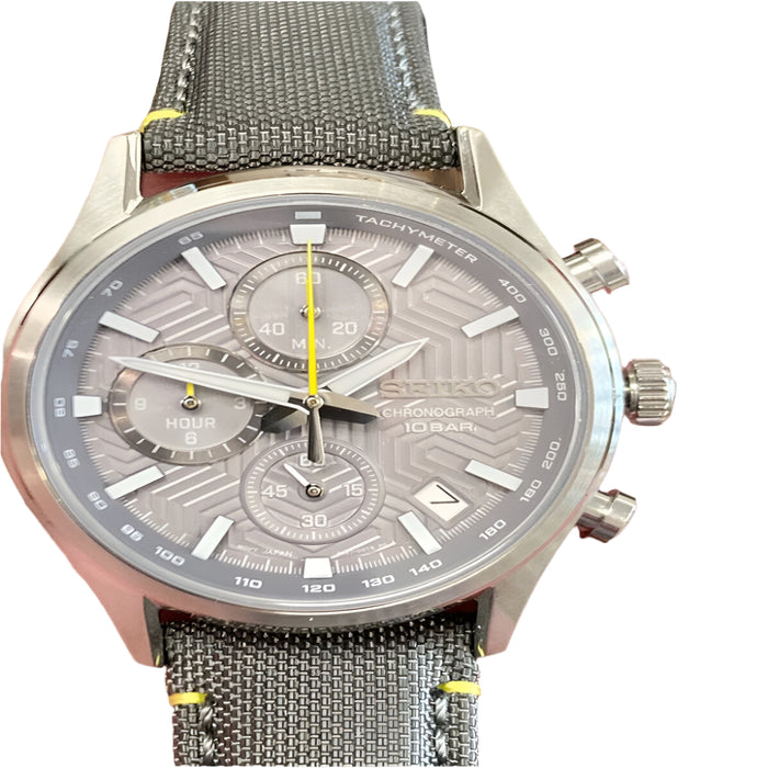 SEIKO Men's Gray Dial Black Nylon Band Chronograph Sapphire Crystal Essentials Quartz Watch - SSB423