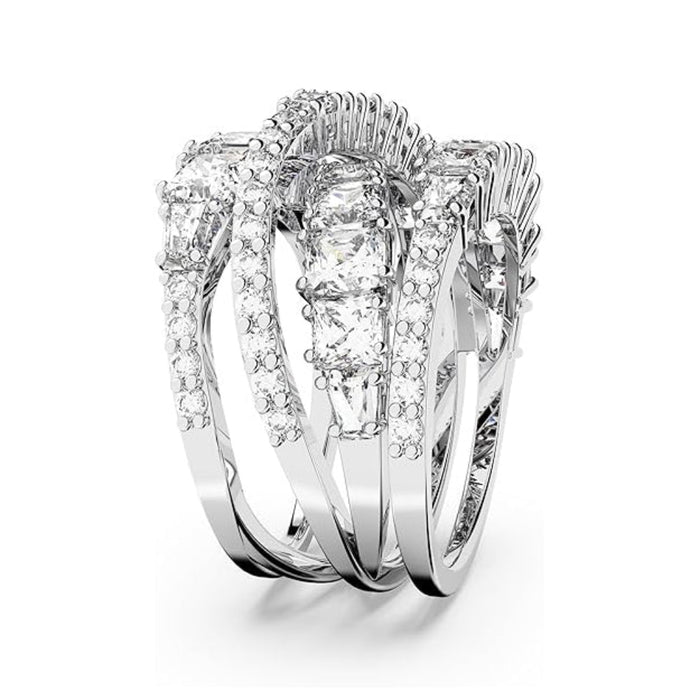 Swarovski Women's Clear Cubic Zirconia Rhodium Finished Size 5 Mixed Cut Hyperbola Ring - 5584656