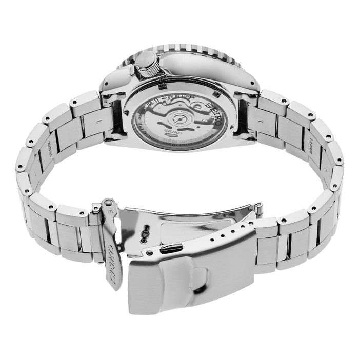 Seiko Men's Black Dial Silver Stainless Steel Band Analog Automatic 5 Sports Watch - SRPK99