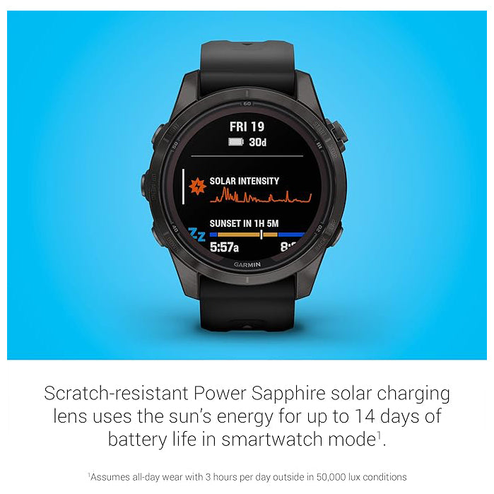 Garmin fenix 7S Pro Sapphire Solar Built-in Flashlight Solar Charging Capability Black Multisport GPS Smartwatch - 010-02776-10