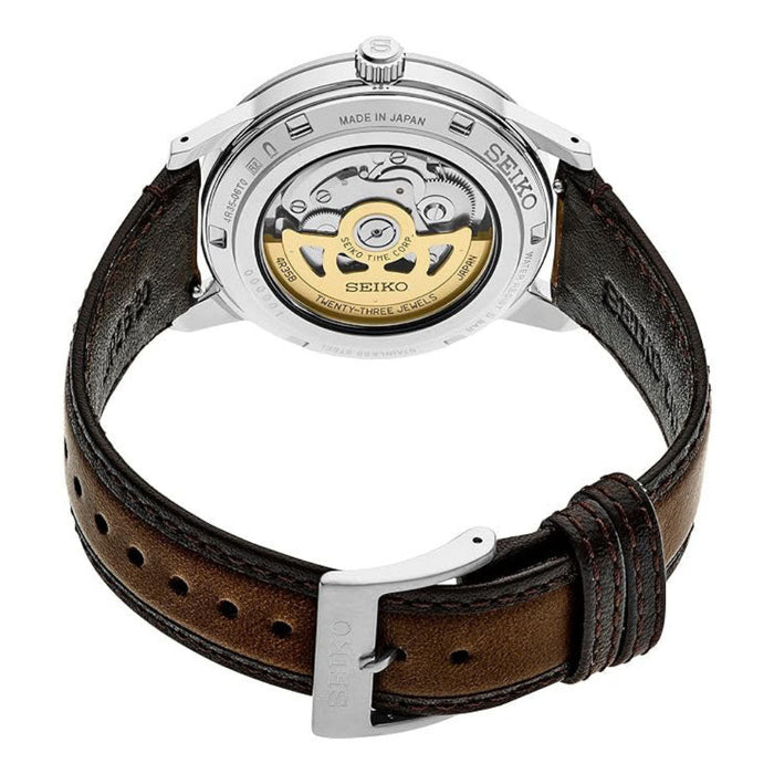 Seiko Presage Men's Champagne Gold Dial Brown Leather Band Analog Automatic Watch - SRPL75