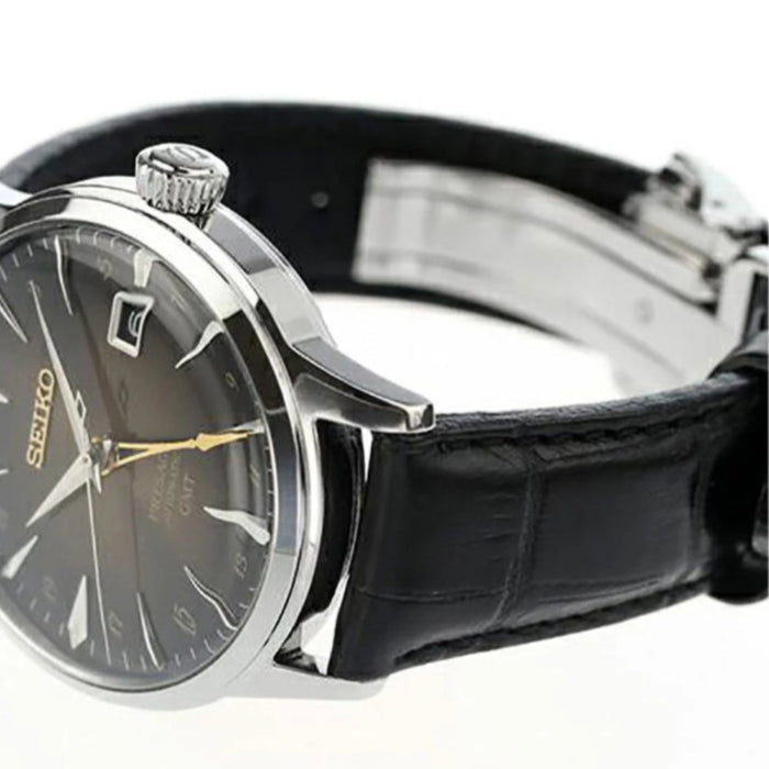 Seiko Presage Cocktail Time Men's Brown Dial Black Calfskin Band Automatic Watch - SSK039