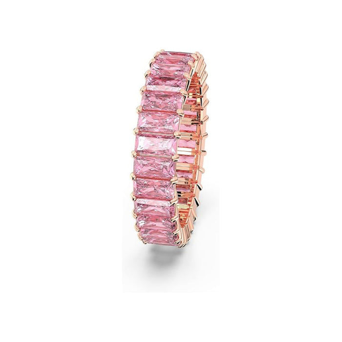 Swarovski Women's Baguette Cut Pink Crystal Rose Gold-tone Finish Size 6 Matrix Ring - 5648287