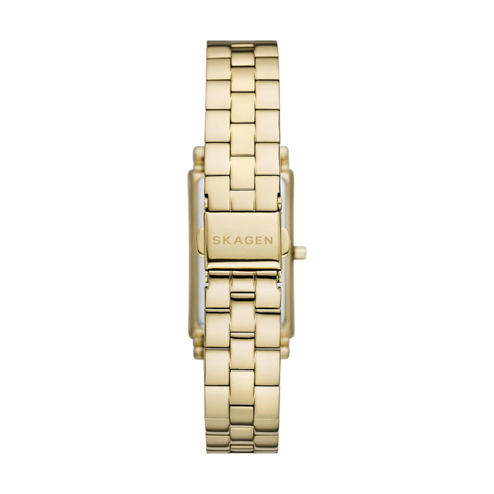 Skagen Hagen Women's Gold Dial Gold Stainless Steel Band Analog Quartz Rectangular Three-Hand Watch - SKW3098