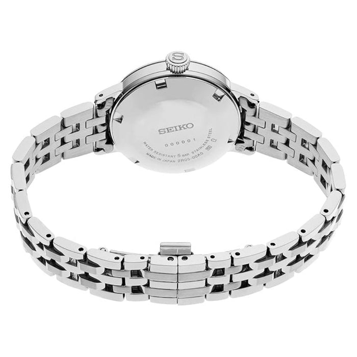 Seiko Women's White Dial Silver Stainless Steel Band Analog Automatic Watch - SRE017