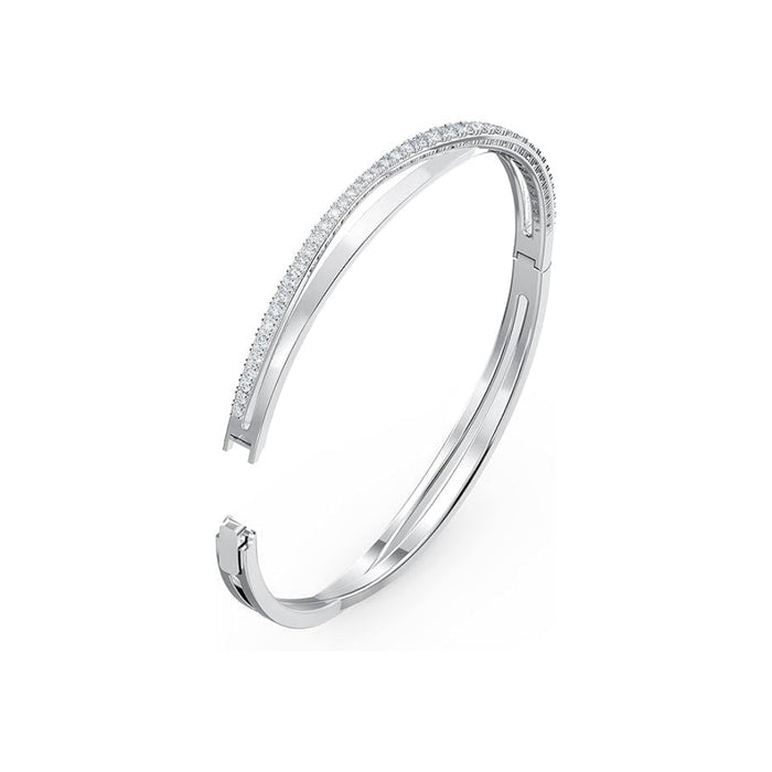 Swarovski Women's Clear Crystals On A Rhodium Finished Setting Large Size Hyperbola Bangle Bracelet - 5572726