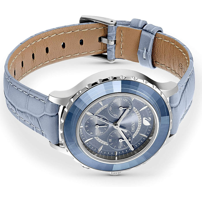 Swarovski Women's Blue Dial Leather Band Octea Lux Crystal Swiss Quartz Watch - 5580600