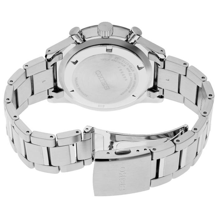 Seiko Essentials Collection Men's Blue Dial Silver Stainless Steel Strap Chronograph Watch - SSB445