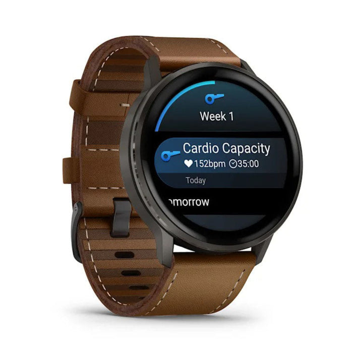 Garmin Venu® 4 - 45mm Unisex Slate With Black Silicone Band/Brown Leather Band Bright And Colorful Display Built-in Flashlight 12 Days Of Battery Life Advanced Health And Fitness GPS Smartwatch - 010-03014-03