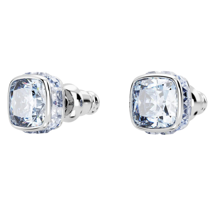 Swarovski Women's Blue Square-Cut Stone and Crystals in a Rhodium-Finished Setting March Birthstone Stud Earrings - 5660800