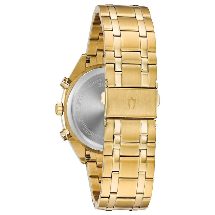 Bulova Men's White Dial Gold-Tone Stainless Steel Band Analog Quartz Watch - 97C109