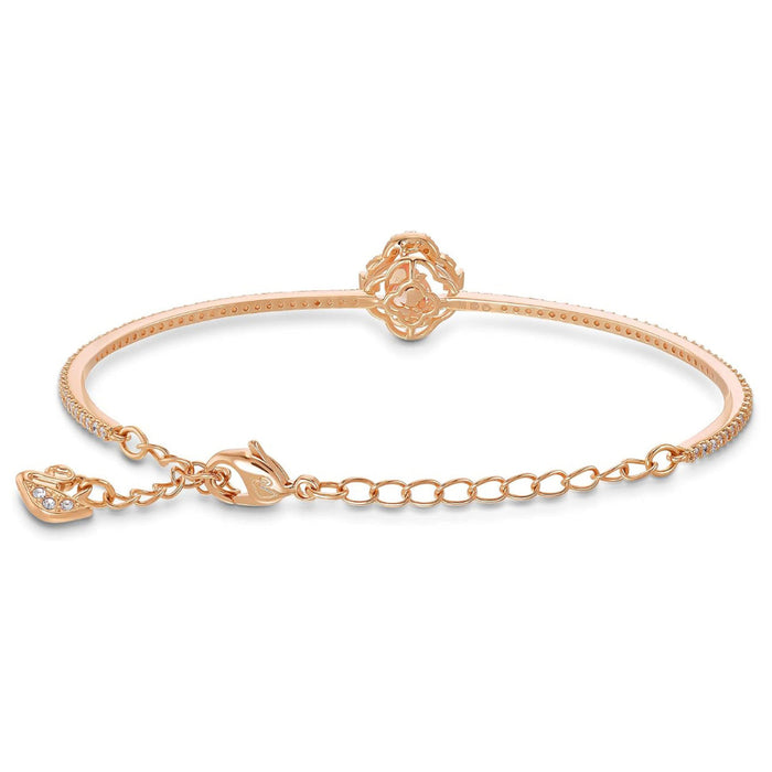 Swarovski Women's Pink Crystal Surrounded By White Crystal Pave On A Rose-Gold Tone Finished Band Una Clover Bangle Bracelet - 5516476